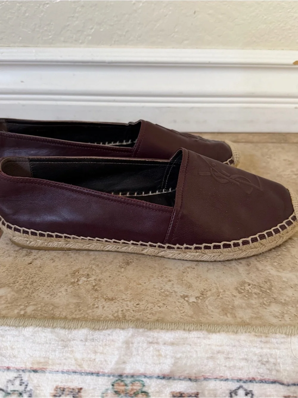 Authentic Saint Laurent Maroon Leather Espadrille Flats size 38